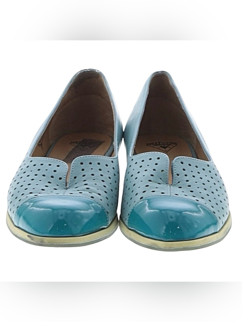John Fluevog Powder Blue Perforated Leather Flat